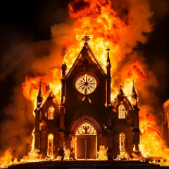 Church On Fire With Flames From Windows GIF