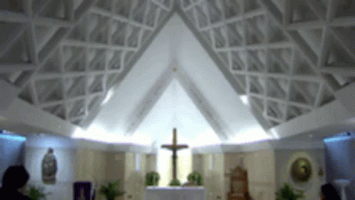 Church With Cross On Altar And Vaulted Ceiling GIF