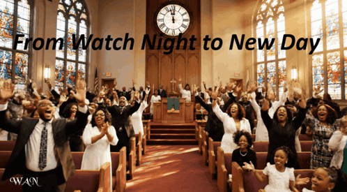 Churchgoers Raising Arms From Watch Night to New Day