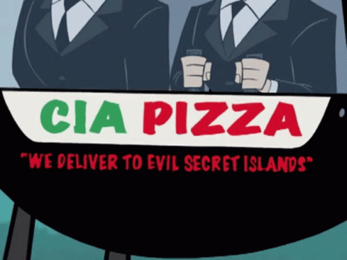 CIA Pizza Advertisement with Two Men in Suits
