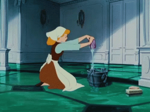 Cinderella Cleaning Floor With Bucket