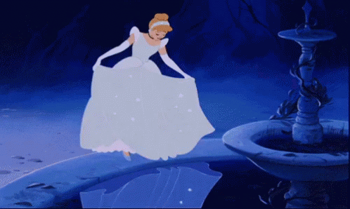 Cinderella Dancing In Front Of Fountain With Reflection GIF