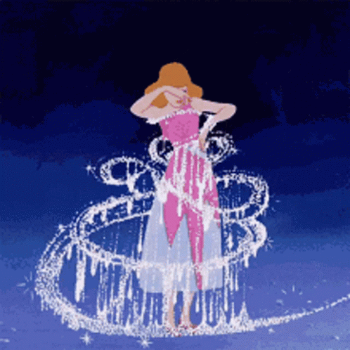 Cinderella in Pink Dress Surrounded by Sparks