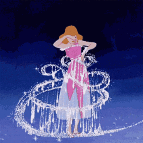 Cinderella in Pink Dress Surrounded by Sparks