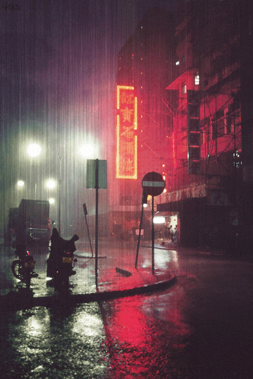 Cinemagraph Rainy Night Lights GIF