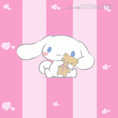 Cinnamoroll Holding Toy Pink Stripes Background GIF