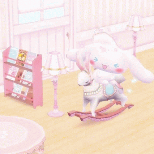 White Fluffy Cinnamoroll Mounting Rocking Horse GIF