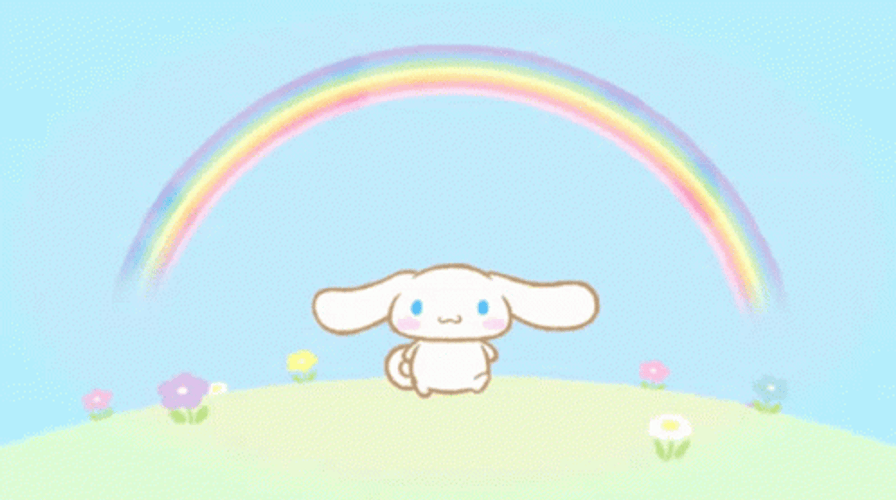 Cinnamoroll Strolling Under Rainbow Arc GIF