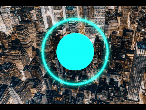 City at Night with Blue Circle