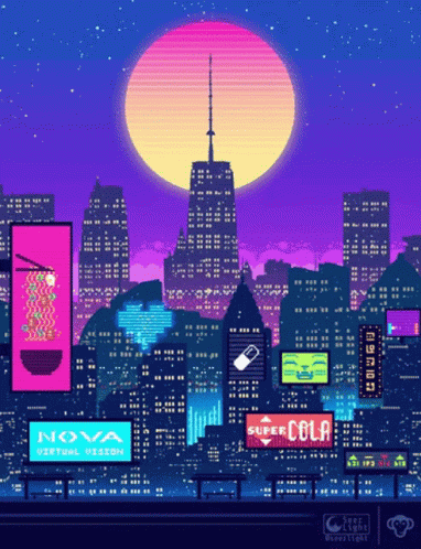 City At Night With Super Cola Sign GIF