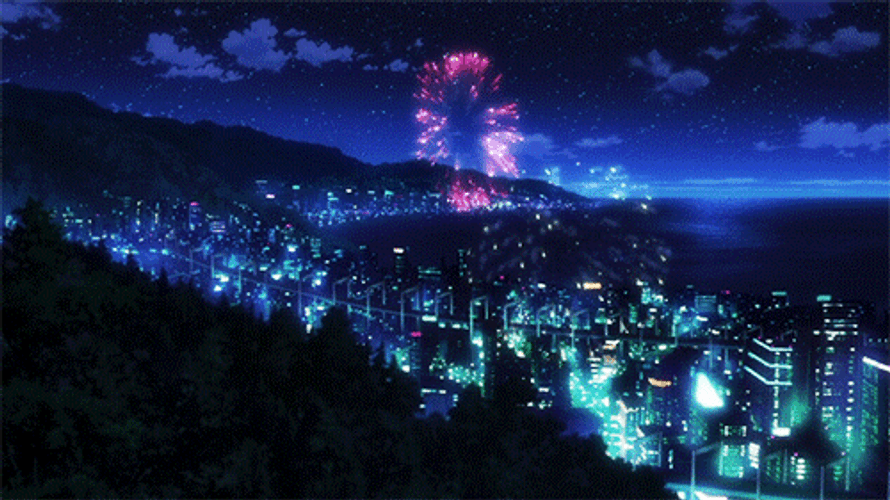 City Fireworks Amazing Anime Scenery GIF  GIFDBcom