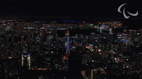 City Night Aerial View With Paralympic Logo GIF