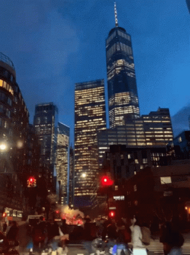City Night Skyline with Tall Building