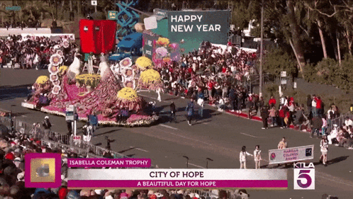 City of Hope Parade with Happy New Year Sign