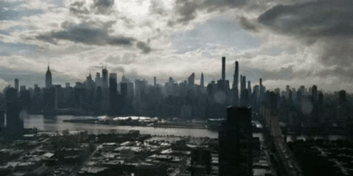 City Skyline Aerial View with River