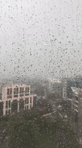City View Through Rainy Window