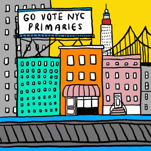 Cityscape with Vote NYC Primaries Sign
