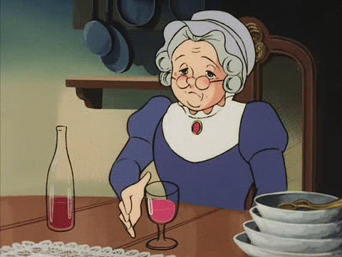 Classic Cartoon Granny Drinking Wine GIF