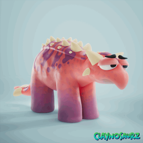 Claynosaurz Shows A Pink And Purple Dinosaur With White Horns GIF
