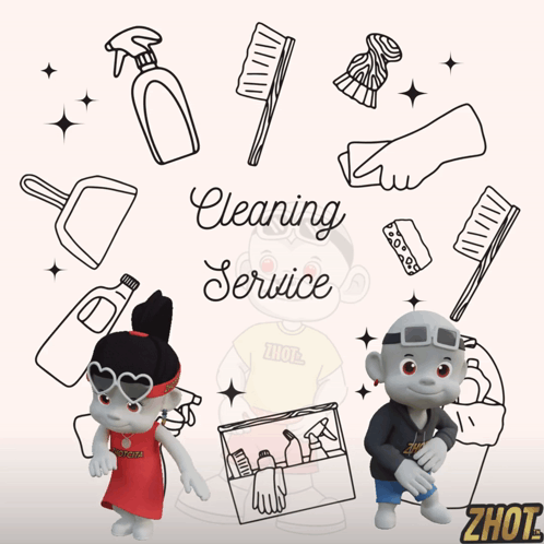 Cleaning Service Advertisement With Cartoon Characters