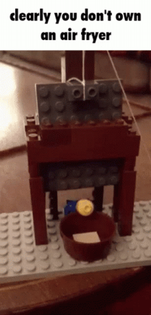 Clearly You Don't Own An Air Fryer Guillotine Lego  GIF