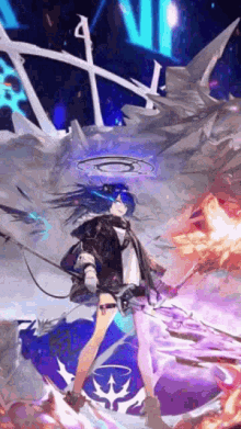 Clock And Character With Weapon Wallpaper GIF