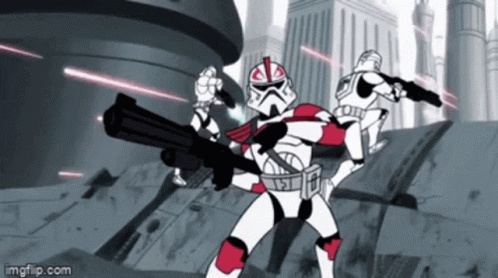 Clone Trooper Holding Gun In Front Of City GIF