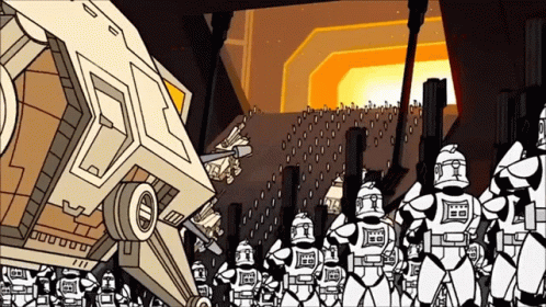 Clone Troopers With EEE on Backs in Front of Vehicle