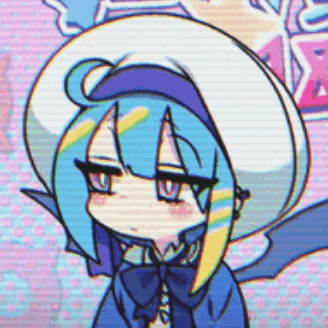 Close Up Cartoon Character Blue Hair