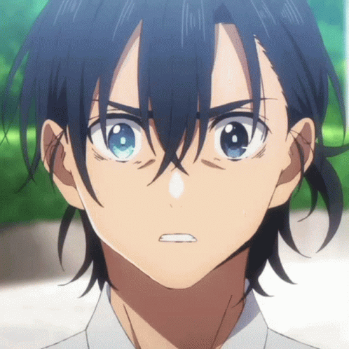 Close Up Face With Blue Eyes and Black Hair