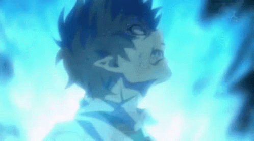 Close Up Face With Blue Flames Behind