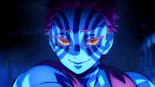 Close Up Face With Blue Purple Stripes Yellow Eyes