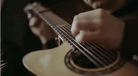 Close Up Man Playing Acoustic Guitar