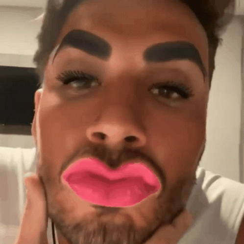Close Up Man's Face With Pink Lips and Beard