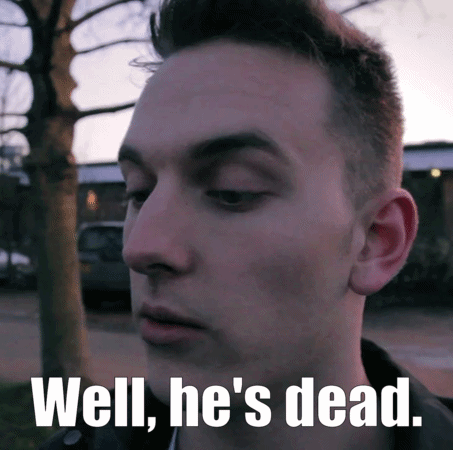 Close Up Man Saying Well He's Dead
