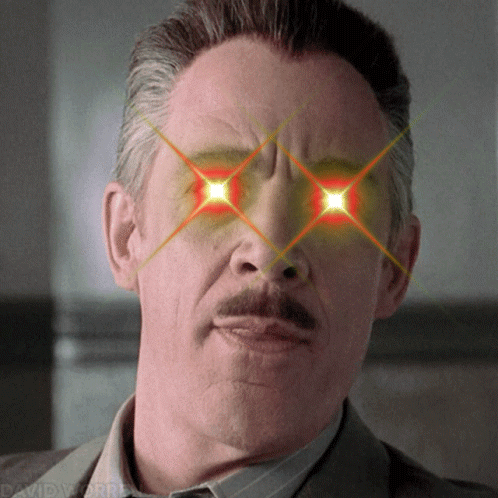 Close Up Man With Glowing Red Eyes and David