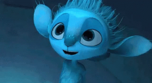 Close Up of Blue Cartoon Character with Big Eyes and Ears