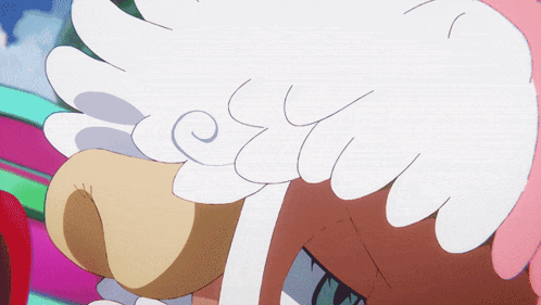Close Up of Cartoon Character Face With White Wings
