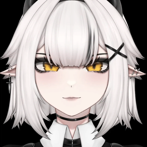 Close Up Of Girl With White Hair And Horns GIF