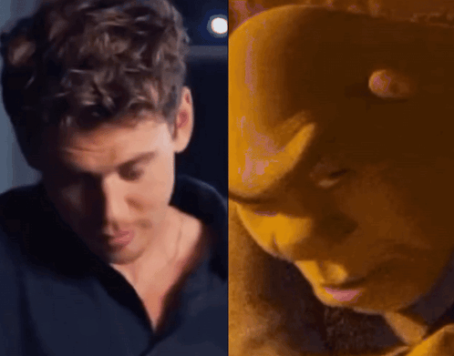 Close Up of Man and Shrek