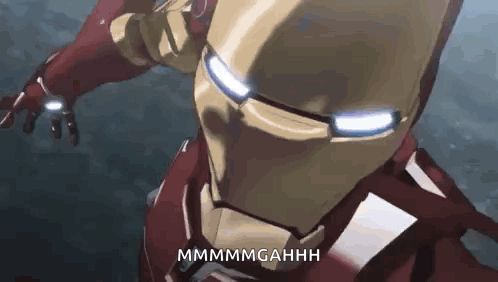 Close Up Of Man In Iron Man Suit Saying Mmmmmgahhh GIF