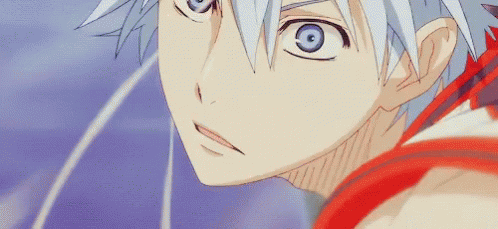 Close Up of Person's Face with Blue Eyes and White Hair