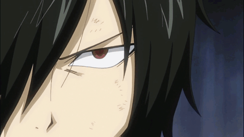 Close Up Of Person's Face With Red Eyes And Black Hair GIF
