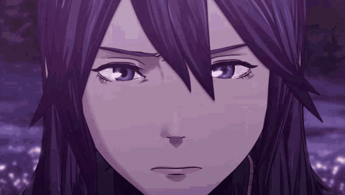 Close Up of Person With Purple Hair and Blue Eyes