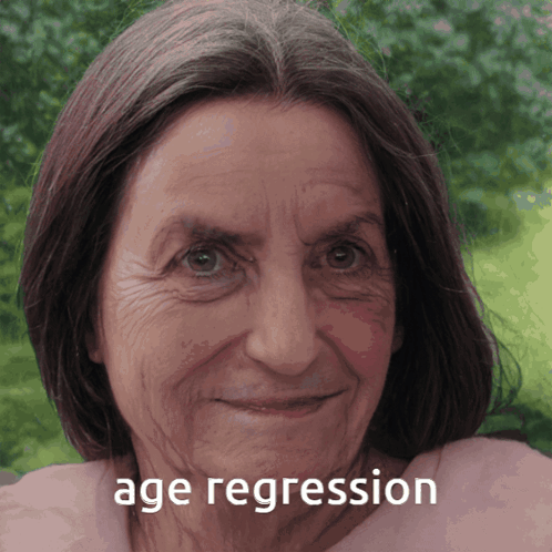 Close Up of Woman's Face With Words Age Regression