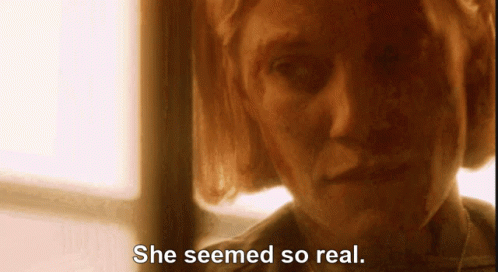 Close Up of Woman's Face With Words She Seemed So Real