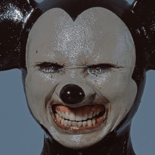 Close Up Person Mickey Mouse Mask Big Smile