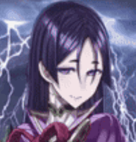 Close Up Person With Purple Hair And Lightning Background GIF