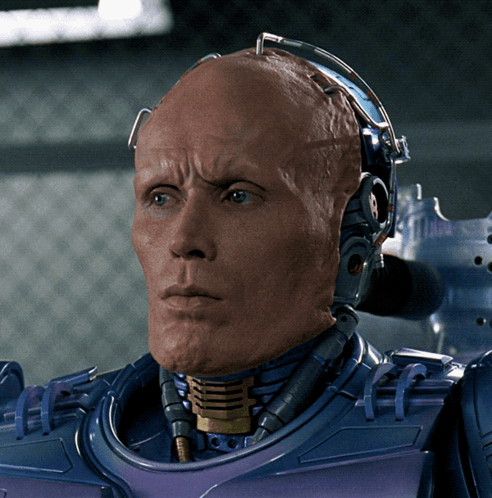 Close Up Robot Head With Helmet