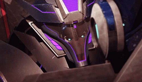 Close Up Robot Head With Purple and Blue Lights